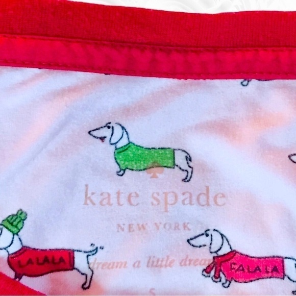 Kate Spade Pink With Red Trim Soft Pajama Top With Christmas Weiner Dogs Small - Picture 4 of 6